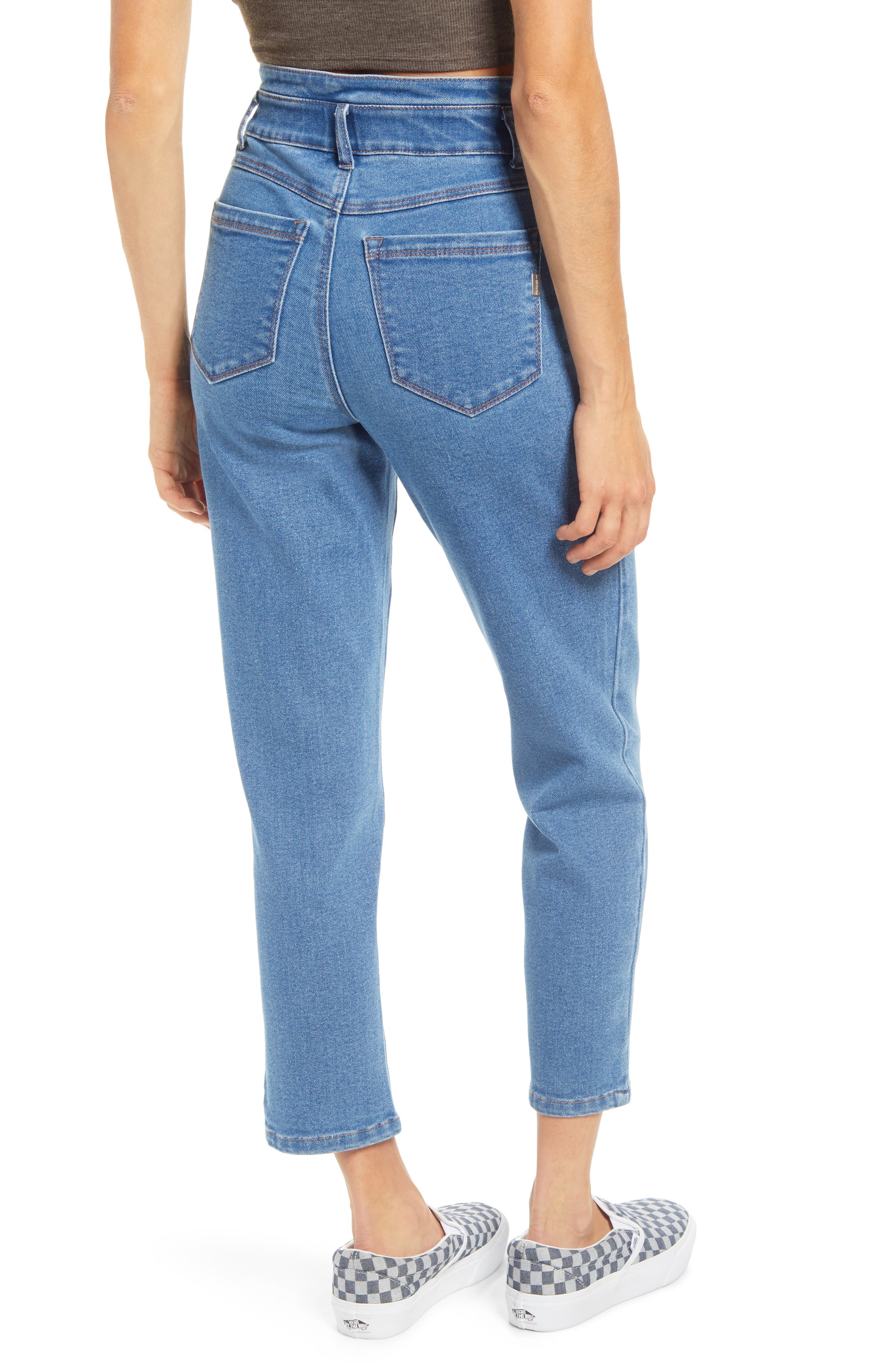 slim leg jeans with elastic waist