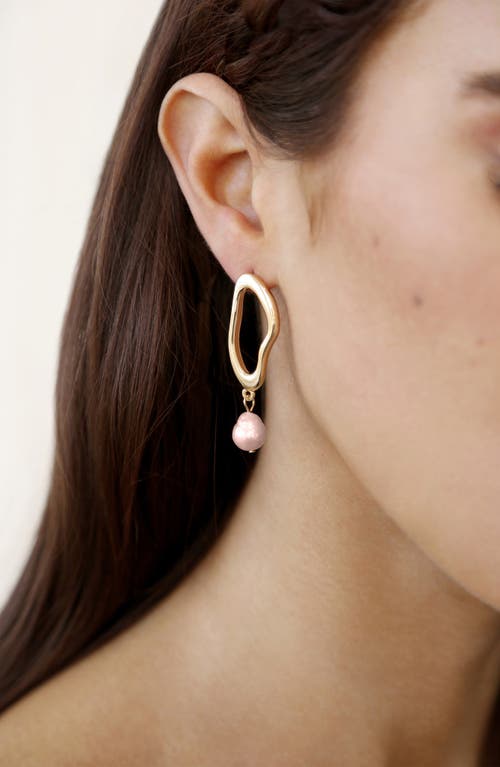 Ettika Open Circle 18k Gold Plated And Pink Pearl Dangle Earrings In Pink
