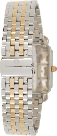 MICHELE Women s Deco Two Tone Diamond Embellished Bracelet Watch