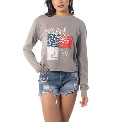 Women's The Wild Collective Gray New York Yankees Cropped Long Sleeve T-Shirt Size: Medium
