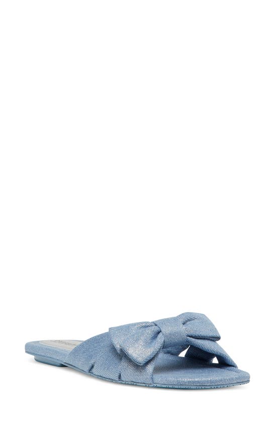 Shop Stuart Weitzman Sofia Bow Slide Sandal In Blue Silver