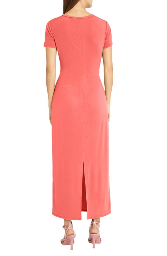 Shop Donna Morgan For Maggy Twist Front Short Sleeve Maxi Dress In Paradise Pink