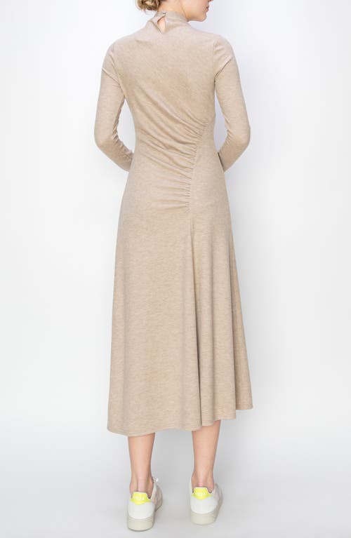 Melloday Side Ruched Long Sleeve Midi Dress In Oat
