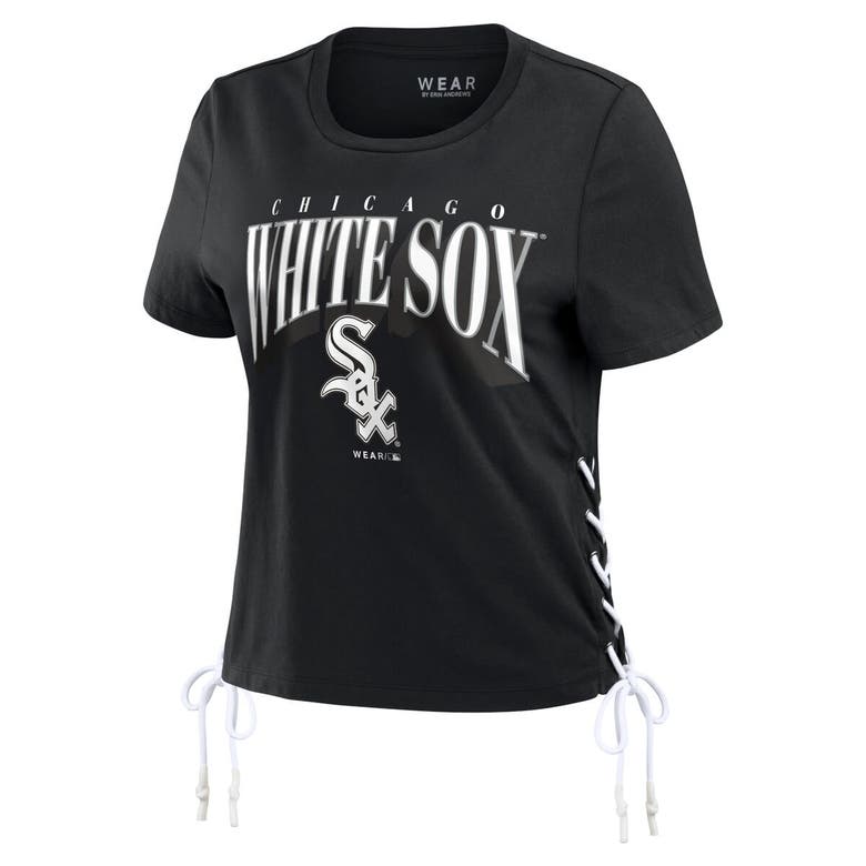 Shop Wear By Erin Andrews Black Chicago White Sox Side Lace-up Cropped T-shirt