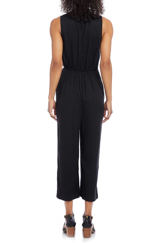 Shop Karen Kane Sleeveless Linen Blend Crop Jumpsuit In Black