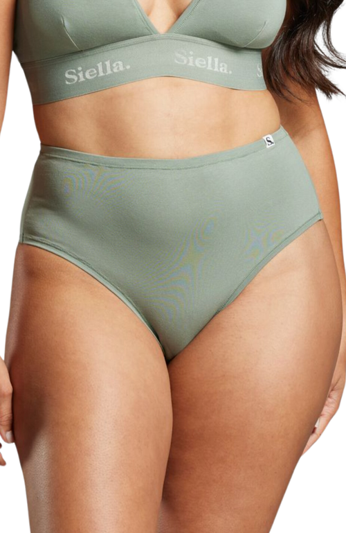 Shop Siella Organic Cotton High Waist Brief In Sage Green