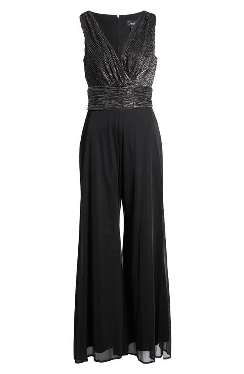 Connected Apparel Petites Womens Metallic Jumpsuit In Black.silver