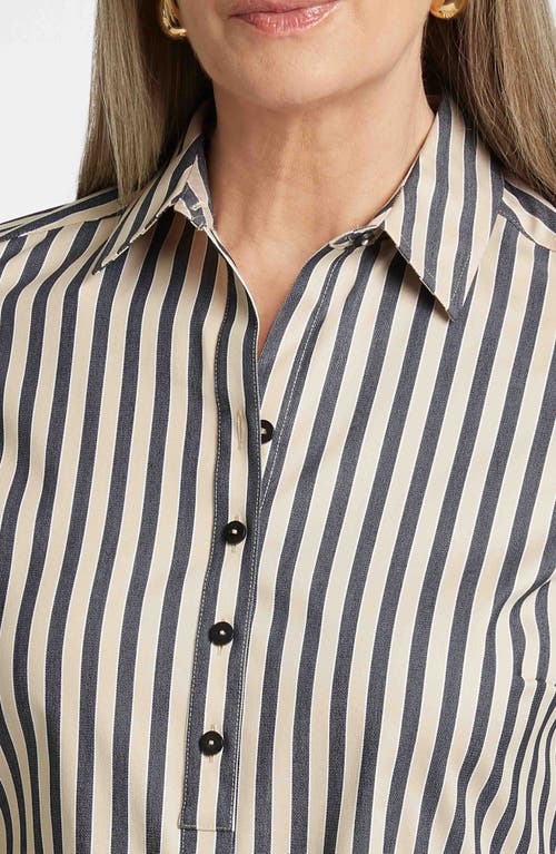 Foxcroft Madison Stripe Stretch Cotton Blend Top In Black/neutral