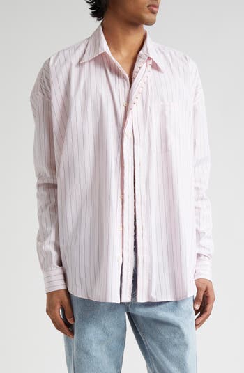 Oversize Hook & Eye Placket Stripe Shirt