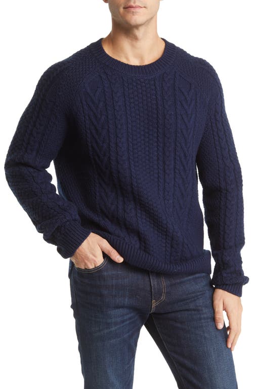 Heavyweight Wool Cable Fisherman Sweater in Navy