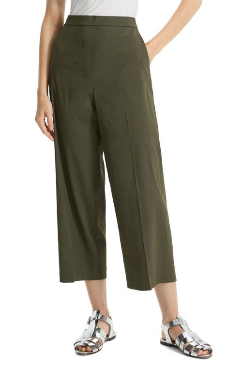Theory Good Relaxed Fit Crop Linen Blend Pants Dark Olive at Nordstrom,