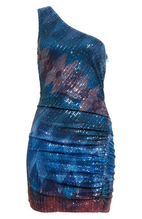 Shop Ramy Brook Kathreen Sequin Chevron One-shoulder Minidress In Blue Chevron