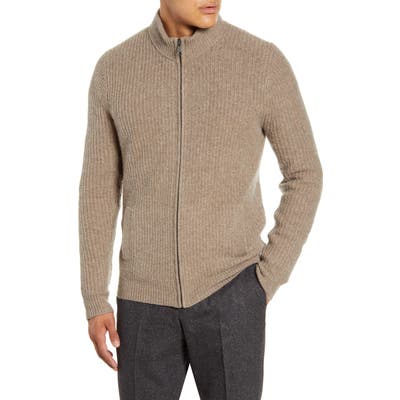 Nordstrom Shop Ribbed Zip Sweater, XL (similar to 1XB) - Brown