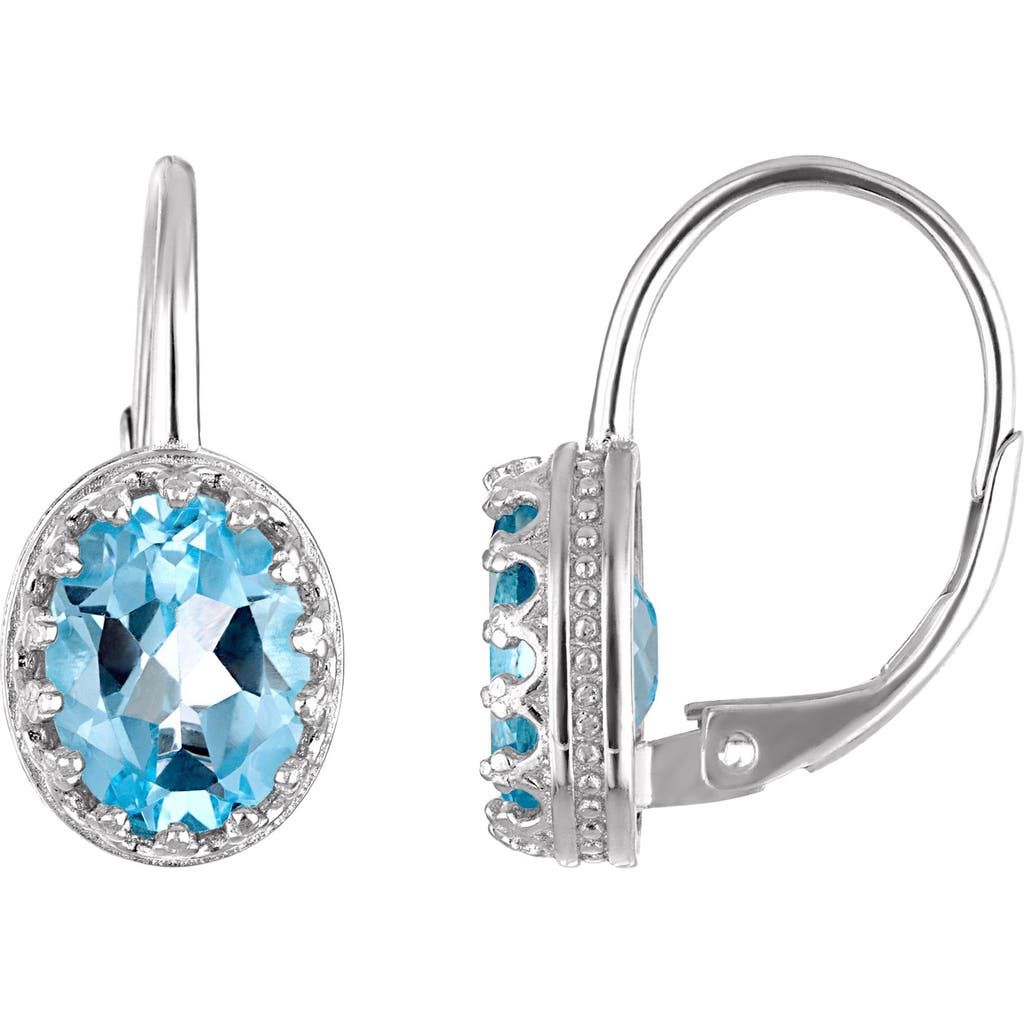 Fzn Sterling Silver Oval Stone Drop Earrings In Blue Topaz