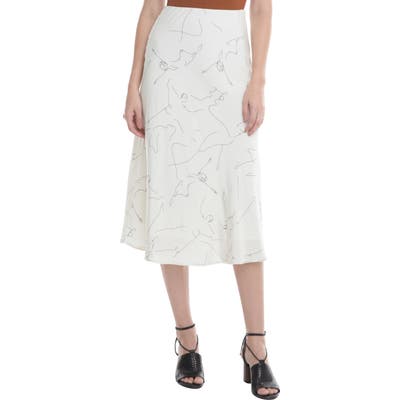 Astr The Label Pamela Print Bias Cut Midi Skirt, White