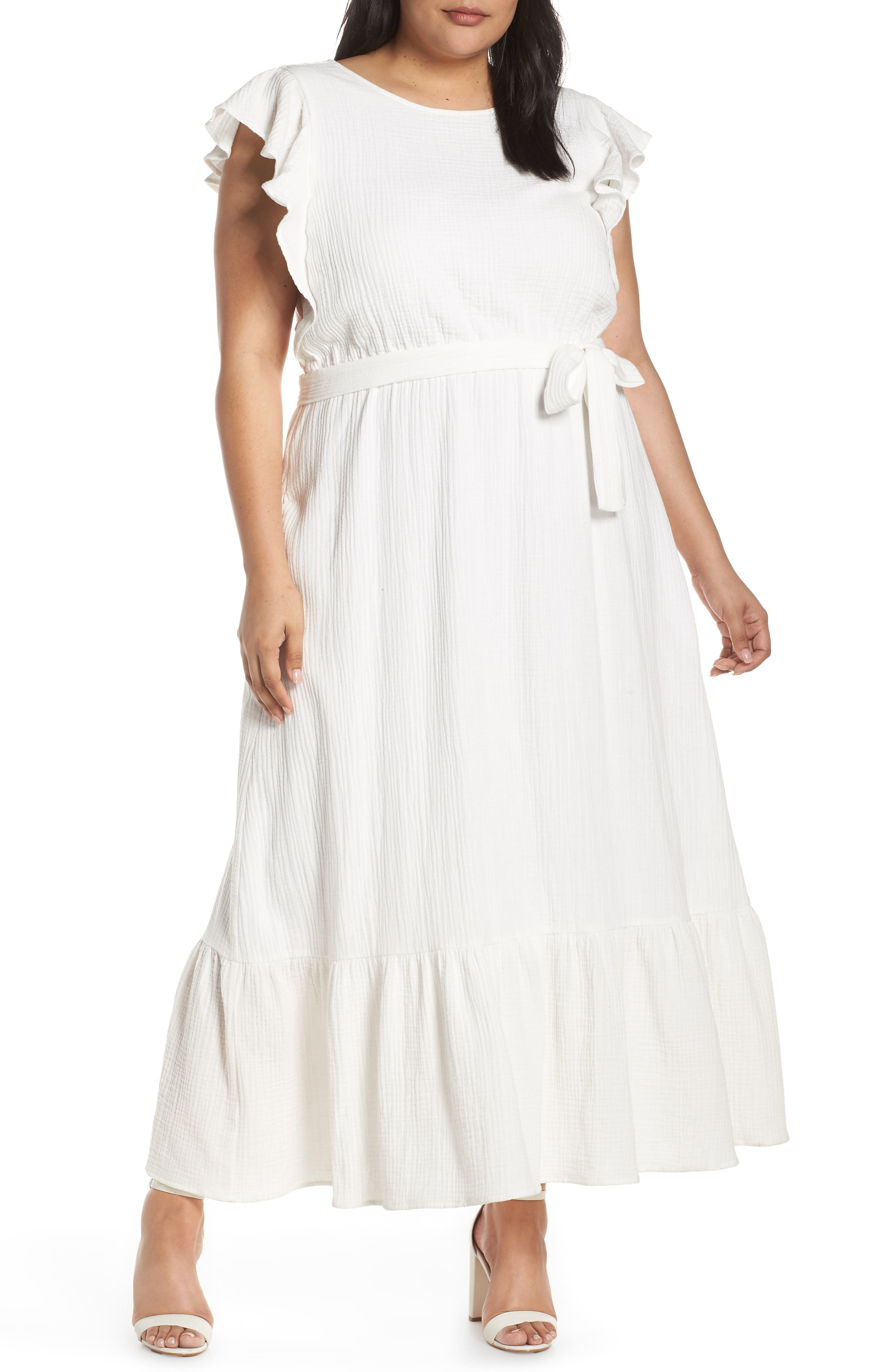 plus size white dress with sleeves