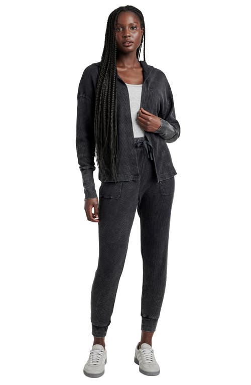 Shop Splendid Jaime Thermal Knit Open Front Hoodie In Black Wash