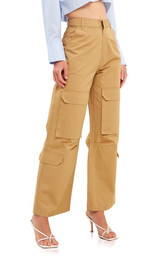 English Factory Wide Leg Cargo Pants In Camel