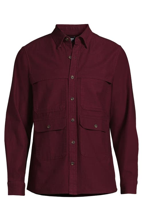 Shop Lands' End Long Sleeve Textured Twill Utility Shirt In Royal Burgundy