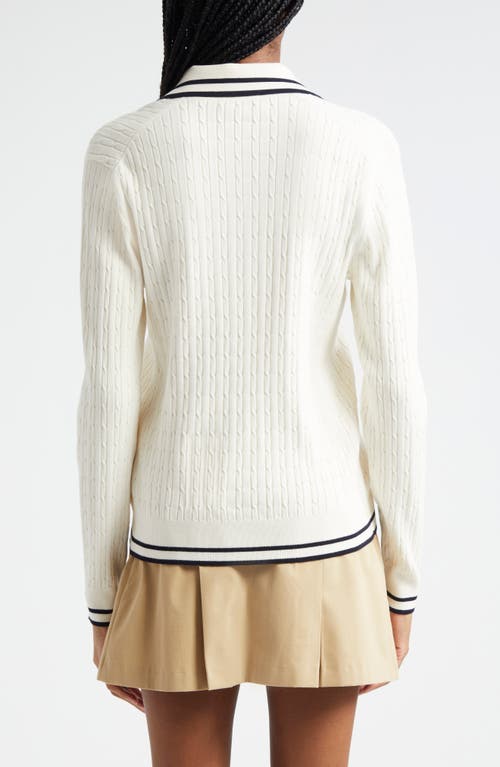 Shop Sporty And Rich Sporty & Rich Cable Tipped Long Sleeve Polo Sweater In Cream