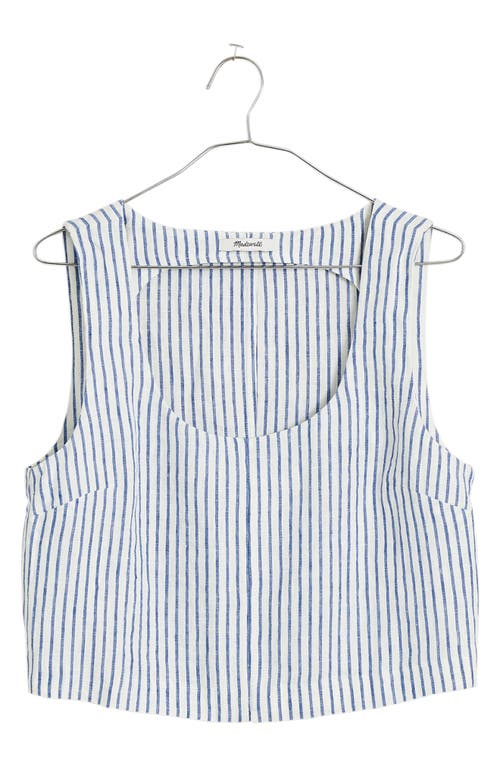Madewell Stripe Scoop Neck Crop Tank In Bluestone