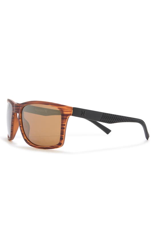 Shop Hurley 56mm Polarized Rectangular Sunglasses In Brown Striated