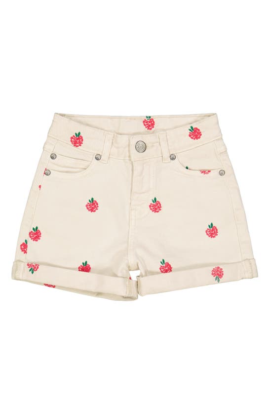 The New Kids' Raspberry Embroidered Cotton Denim Shorts In Oatmeal