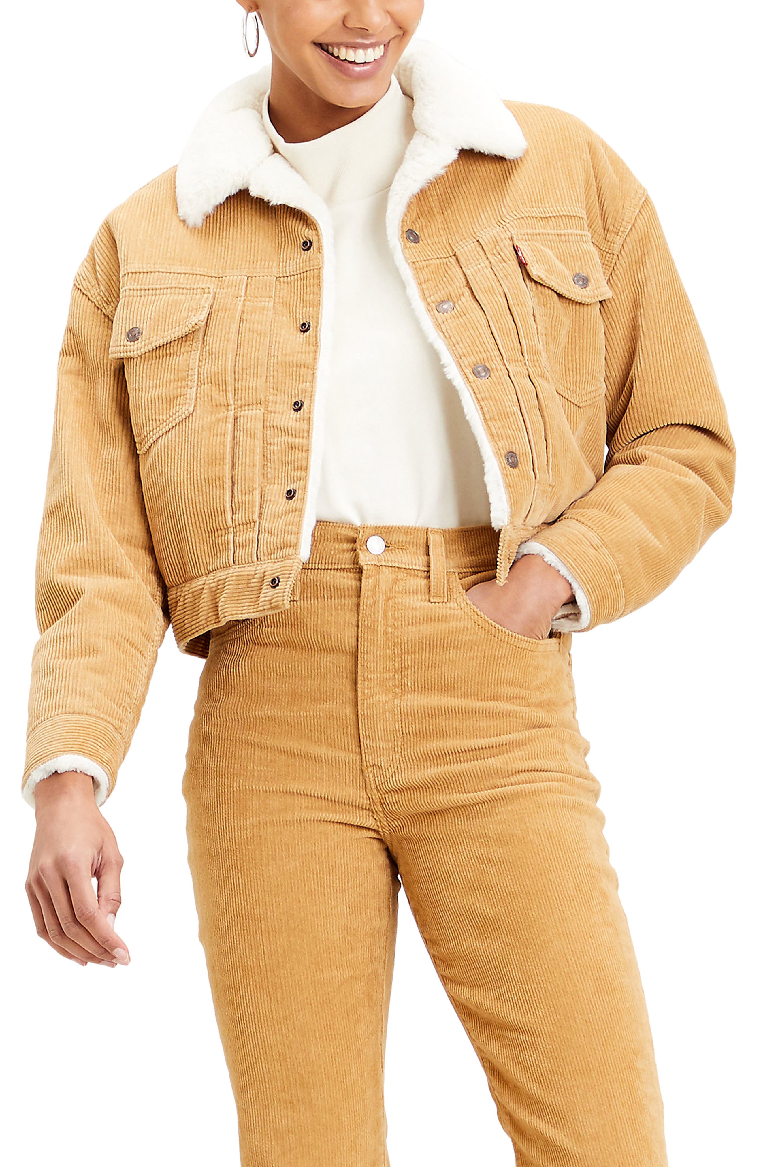 corduroy trucker jacket with faux shearling collar