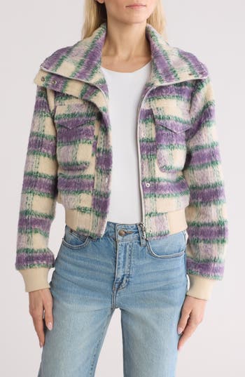 Vigoss Plaid Bomber Jacket In Lilac