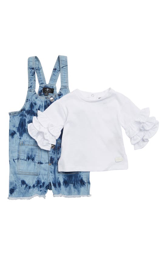 7 For All Mankind Babies' Denim Shortalls & T-shirt Set In Bright White