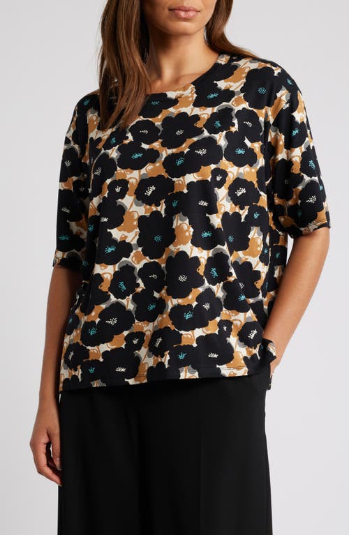 Masai Copenhagen Doreann Floral Print Top in Ivory/Tan/Black Floral 