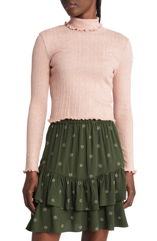 Madewell Ribbed Long Sleeve Turtleneck Crop Top In Misty Rose