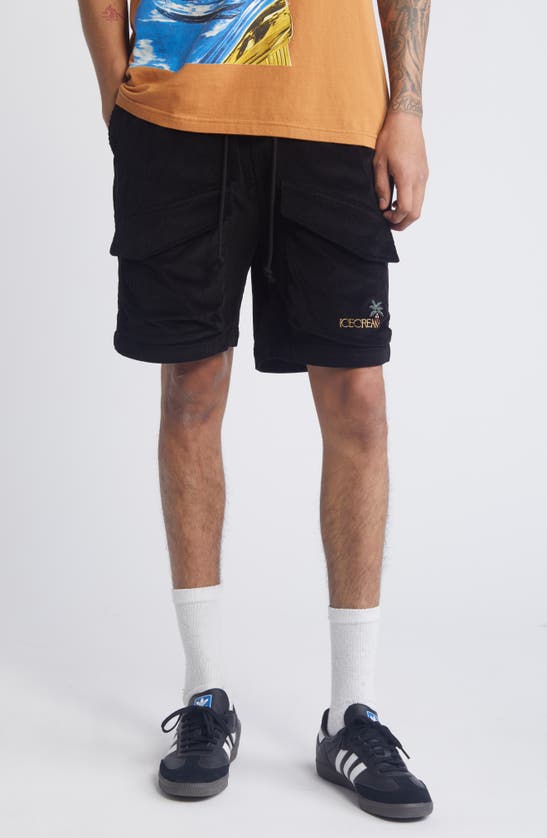 Shop Icecream Journey Corduroy Cargo Shorts In Black