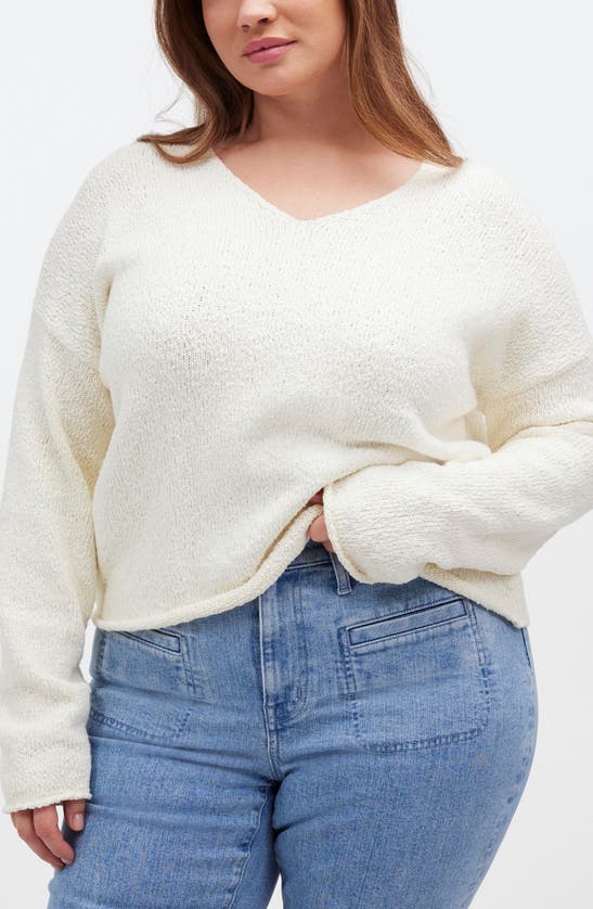 Madewell Slub Cotton V-neck Sweater In White