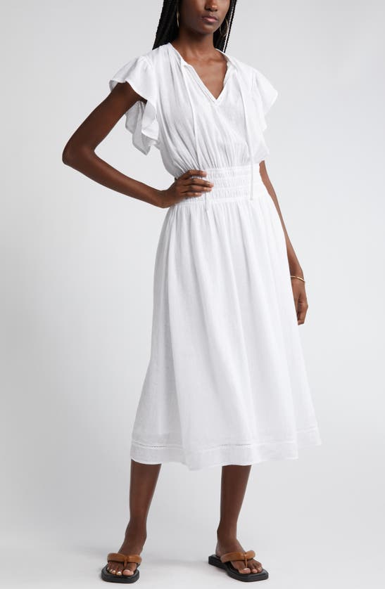 Shop Rails Iona Linen Blend Midi Dress In White Lace Detail