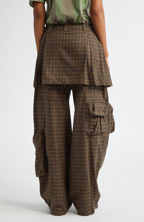 Shop Collina Strada Lawn Plaid Skirt Overlay Cargo Pants In Charcoal Plaid