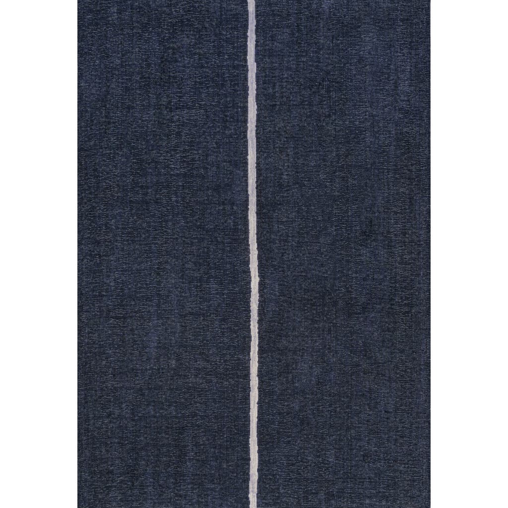 Jonathan Y Linja Solid Centre Stripe Machine-washable Area Rug In Navy/gray