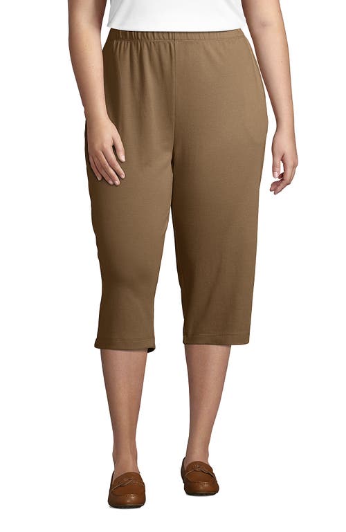 Shop Lands' End Plus Size Sport Knit High Rise Elastic Waist Capri Pants In Rich Camel