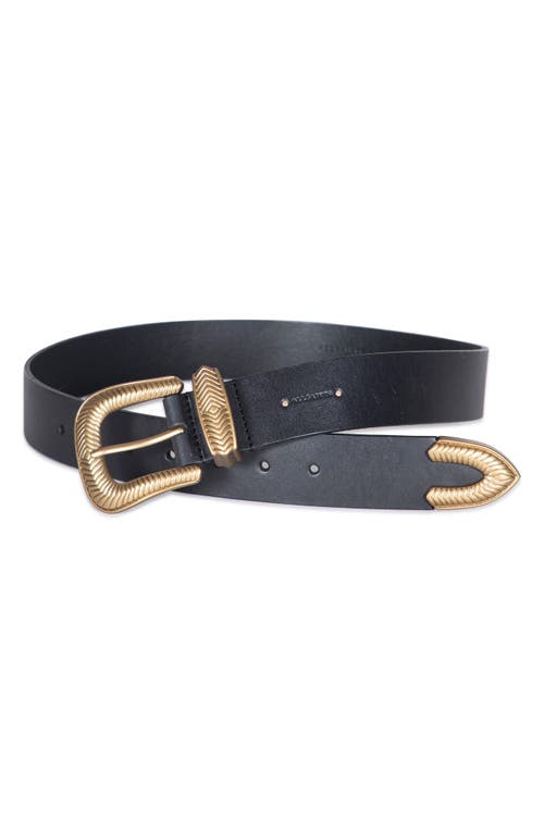 Allsaints Western Leather Belt In Black/warm Brass