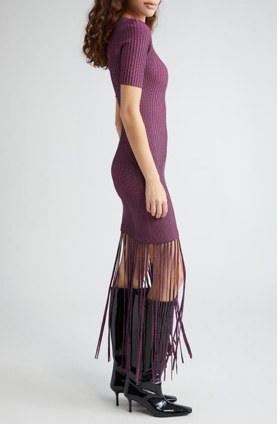 Shop Ganni Melange Rib Fringe Detail Knit Dress In Fiji Flower