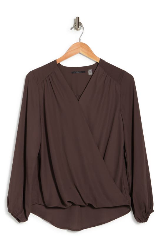 T Tahari Long Sleeve Faux Wrap Blouse In Truffle