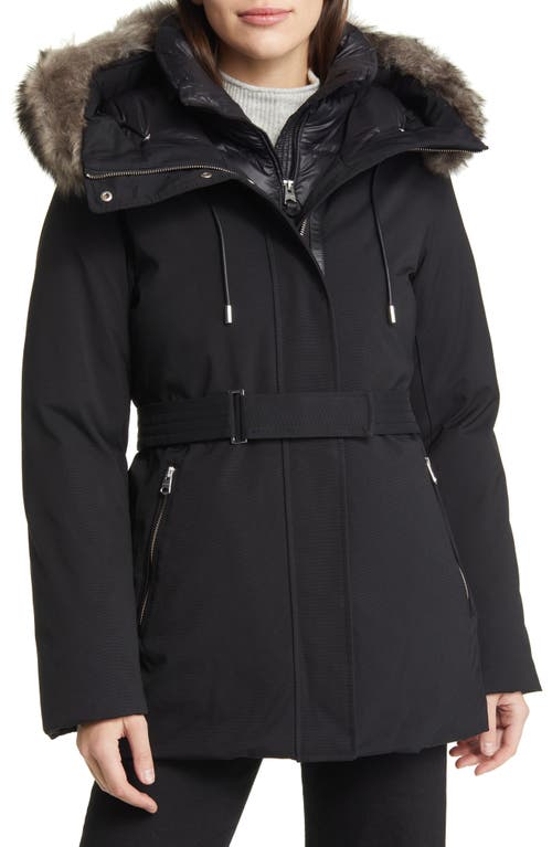 Mackage Jeni Water Repellent 800 Fill Power Down 2-in-1 Parka with Genuine Shearling Trim in Black-Silver at Nordstrom, Size Small