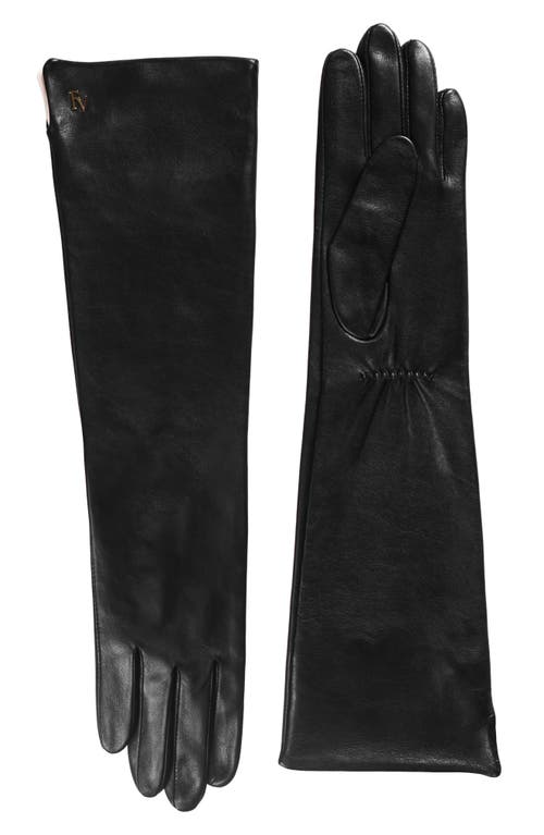 Frances Valentine Metallic Leather Opera Gloves in Black 