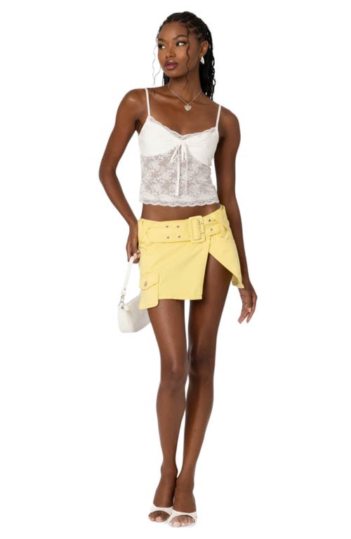 Shop Edikted Belted Denim Miniskirt In Yellow