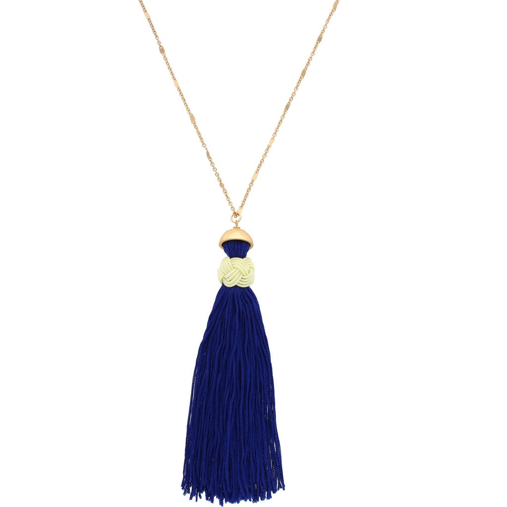 Olivia Welles Anissa Tassel Pendant Necklace In Matte Gold/navy