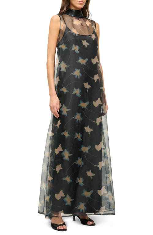 Shop Staud Albee Floral Sheer Overlay Maxi Dress In Botanical Shadows