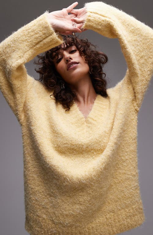 Shop Topshop Oversize V-neck Sweater In Yellow