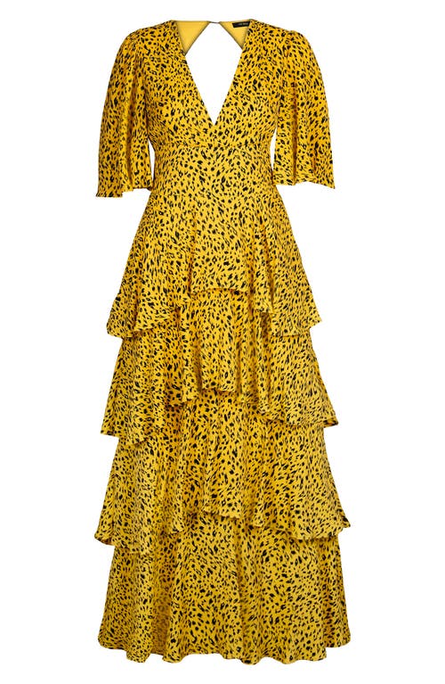 AFRM Rowan Ruffle Dress in Gold Leopard