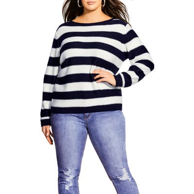 Plus Size City Chic Nautical Stripe Sweater, Blue