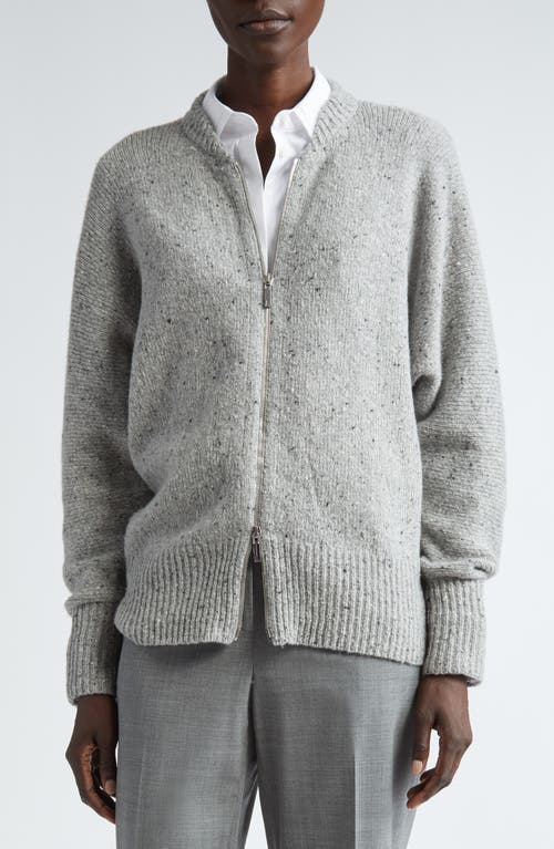 Shop Lafayette 148 New York Cashmere & Wool Donegal Zip-up Cardigan In Dove Multi